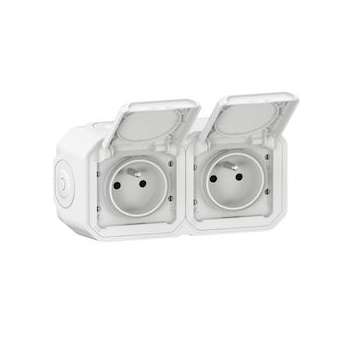 Double prise de courant horizontale avec volet Plexo complet saillie - blanc|Legrand-LEG070025