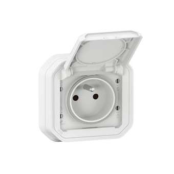 Prise de courant avec volet Plexo complet encastré avec griffes - blanc|Legrand-LEG070034