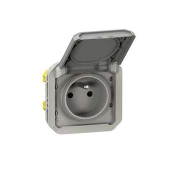 Prise de courant avec volet Plexo composable - gris|Legrand-LEG070042