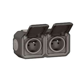 Double prise de courant horizontale avec volet Plexo complet saillie -anthracite|Legrand-LEG070064