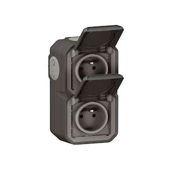 Double prise de courant verticale avec volet Plexo complet saillie - anthracite|Legrand-LEG070065