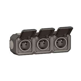 Triple prise de courant horizontale avec volet Plexo complet saillie -anthracite|Legrand-LEG070066