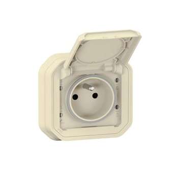 Prise de courant avec volet Plexo complet encastré avec griffes - sable|Legrand-LEG070075
