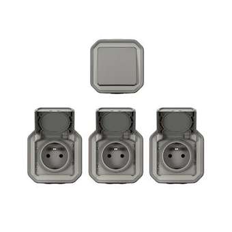 Lot de 1 va-et-vient + 3 prises de courant Plexo complet saillie - gris|Legrand-LEG200492