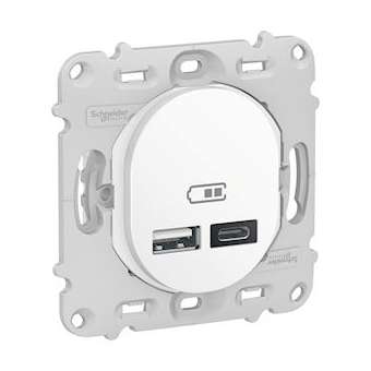 Ovalis - Prise USB double - type A+C - 5Vcc - 2,4A avec plaque Blanc|Schneider Electric-SCHS260401