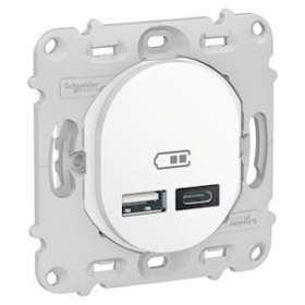 Ovalis - Prise USB double - type A+C - 5Vcc - 2,4A avec plaque Blanc|Schneider Electric-SCHS260401