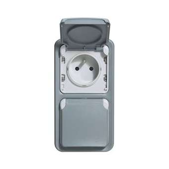 Double prise de courant avec terre Plexo apparent vertical - Gris|Legrand-LEG069913