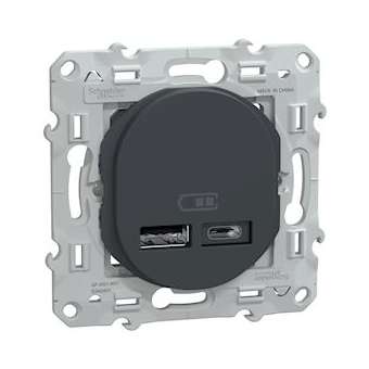 Ovalis - double chargeur USB A+C 12W - Anthracite|Schneider Electric-SCHS340401