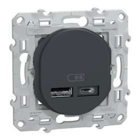 Ovalis - double chargeur USB A+C 12W - Anthracite|Schneider Electric-SCHS340401