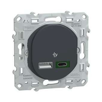 Ovalis - Chargeur USB type A 7,5W +C 45W - Forte puissance type C - Anthracite|Schneider Electric-SCHS340403