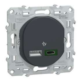 Ovalis - Chargeur USB type A 7,5W +C 45W - Forte puissance type C - Anthracite|Schneider Electric-SCHS340403