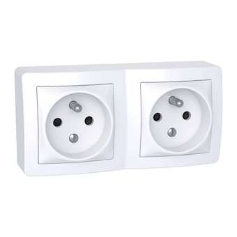 Alréa double prise de courant 2P + T connexion à vis, avec cadre saillie blanc P|Schneider Electric-SCHALB62472P