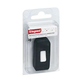 Interrupteur à bascule à touche luminescente noir - blister avec Gencod|Legrand-LEG091156