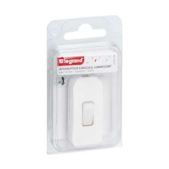 Interrupteur à bascule à touche luminescente blanc - blister avec Gencod|Legrand-LEG091158