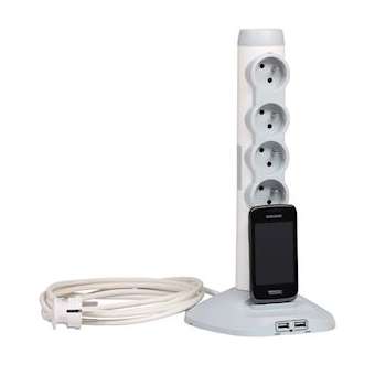 Rallonge verticale - 4x 2P+T avec inter + 2 USB + 1 micro USB - Blanc/gris|Legrand-LEG050014