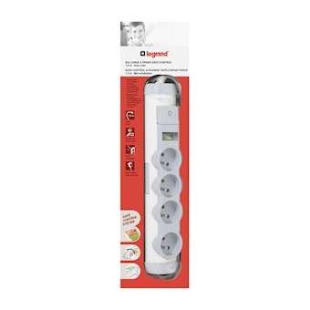 Rallonge multiprise 4 prises 2P+T 16A 230V avec parafoudre - blanc et gris|Legrand-LEG050095