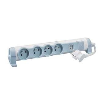 Rallonge 4 prises de courant + 2 chargeurs USB - Blanc/Gris|Legrand-LEG050390