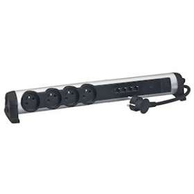Rallonge 4 prises + switch 4 RJ 45 + parafoudre - Aluminium|Legrand-LEG050395