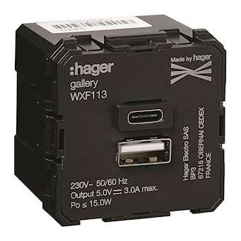 Chargeur double USB A+C gallery|Hager-HAGWXF113
