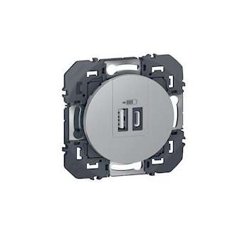 Double chargeur USB 1 Type-A + 1 Type-C dooxie 3A finition alu|Legrand-LEG600449