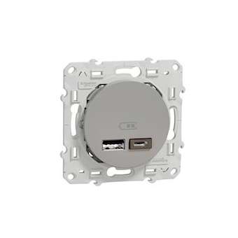 Odace - prise USB double - type A+C - Alu - 5 Vcc - 2,4A|Schneider Electric-SCHS530401