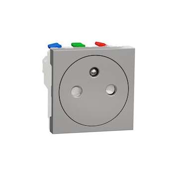 Unica - prise 2P+T - FR - 90DEG - affleurant - raccord rapide - Alu - méca seul|Schneider Electric-SCHNU305230