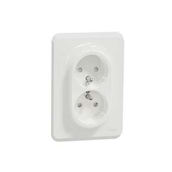 Unica - prise double 2P+T pour boîte 1P - FR - vis - Blanc - méca + plaque|Schneider Electric-SCHNU406918