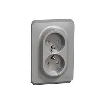 Unica - prise double 2P+T pour boîte 1P - FR - vis - Alu - méca + plaque|Schneider Electric-SCHNU406930