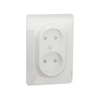 Unica - prise 2P double pour boîte 1P - FR - vis - Blanc - méca + plaque|Schneider Electric-SCHNU206318