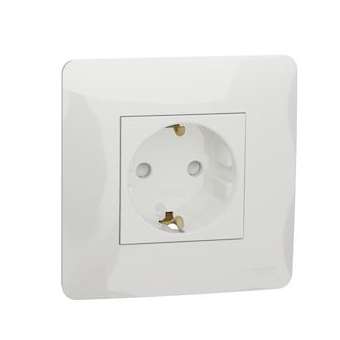 Unica - prise 2P+T - DE - bornier à vis - Blanc - méca + plaque|Schneider Electric-SCHNU203718