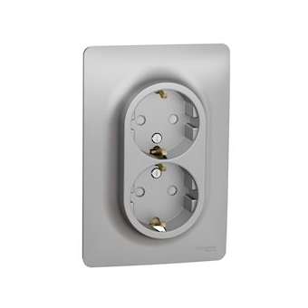 Unica - prise double 2P+T pour boîte 1P - DE - vis - Alu - méca + plaque|Schneider Electric-SCHNU206730