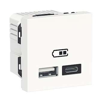 Unica - chargeur USB double - 5Vcc - 2,4A type A+C - 2 modul - blanc - méca seul|Schneider Electric-SCHNU301818