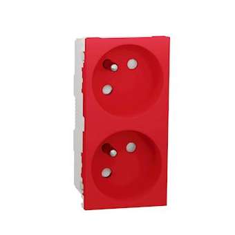 Unica - prise double 2P+T - FR - 45DEG - connexion rapide - Rouge - méca seul|Schneider Electric-SCHNU306903