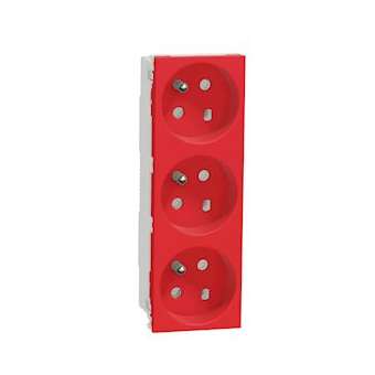 Unica - prise triple 2P+T - FR - 45DEG - goulotte - détrompage - Rouge - méca se|Schneider Electric-SCHNU307103T