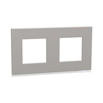 Unica Pure - plaque de finition - Aluminium liseré Blanc - 2 postes|Schneider Electric-SCHNU600480