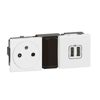 Prise de courant Surface + chargeur 2 USB Type-A Mosaic - 2x2 modules - blanc|Legrand-LEG077595