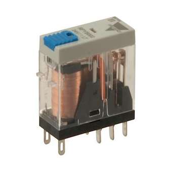 Relais miniature 2RT 5A 24Vcc - Bouton test + indicateur mécanique + LED Faston|Carlo gavazzi-CGPRPYS002024DLT