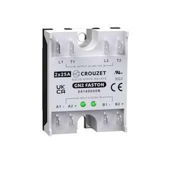 SSR, GN2, 2-Channel, Panel Mount, 25A, IN 4-32 VDC, OUT 280 VAC, Zero Cross|Crouzet-CRT84140800N