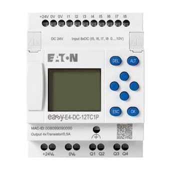 Module logique 24 V DC, afficheur, 8E TOR dont 4 ana, 4S transistor, Push-In|Eaton industries-EONEASY-E4-DC-12TC1P