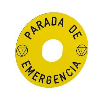 Harmony étiquette circulaire D90mm jaune - logo EN13850 - PARADA DE EMERGENCIA|Schneider Electric-SCHZBY8430
