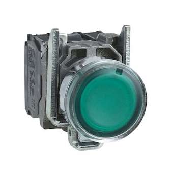 Harmony XB4 - poussoir lumineux - 1F+1O - vert - D22 - alim directe 250V|Schneider Electric-SCHXB4BW3365