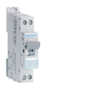 Disjoncteur 1P+N 6-10kA courbe D - 6A 1 module|Hager-HAGNGT706
