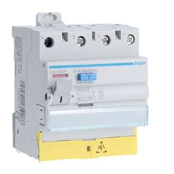 Interrupteur différentiel 3P+N 63A 30mA type AC à bornes décalées|Hager-HAGCDC863F