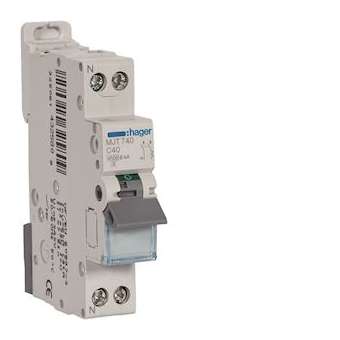 Disjoncteur 1P+N 4.5-6kA courbe C - 40A 1 module|Hager-HAGMJT740