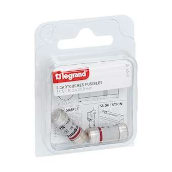 Cartouches fusibles pour porte-fusibles - sans témoin - 10,3x25,8mm - 16A|Legrand-LEG092912