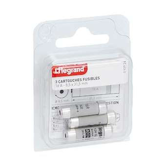 Cartouches fusibles pour porte-fusibles - avec témoin - 8,5x31,5mm - 16A|Legrand-LEG092924