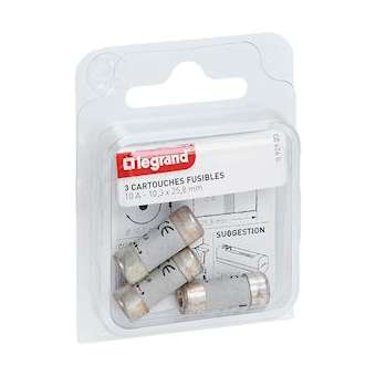 Cartouches fusibles pour porte-fusibles - avec témoin - 10,3x25,8mm - 10A|Legrand-LEG092923