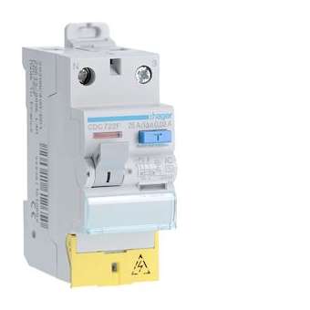 Interrupteur différentiel 2P 25A 30mA type AC à bornes décalées|Hager-HAGCDC722F
