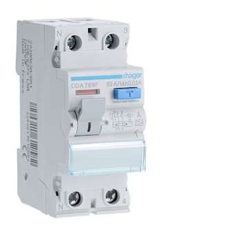 Interrupteur différentiel 2P 63A 30mA type A|Hager-HAGCDA769F