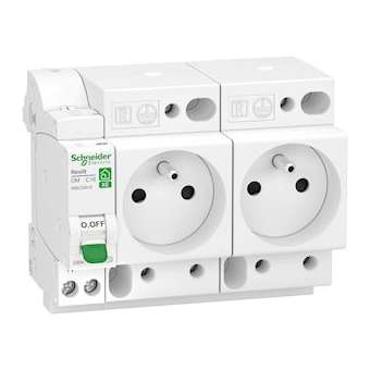 Resi9 XE - combiné disj+2 prises courant - 1P+N - 16A - courbe C - embrochable|Schneider Electric-SCHR9ECS616